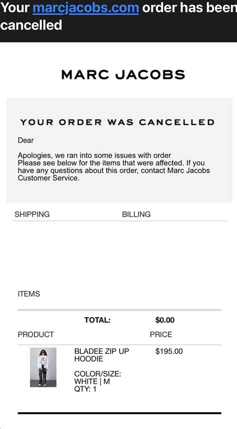 marc jacobs order cancelled